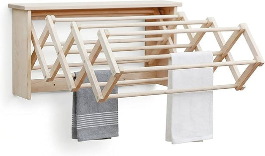 Pennsylvania Woodworks Extra Large Wall Clothes Drying Rack ~ Heavy Duty Solid Maple Hardwood, Folding, Collapses to 35" x 20" x 8", Hand Built in USA, Unfinished