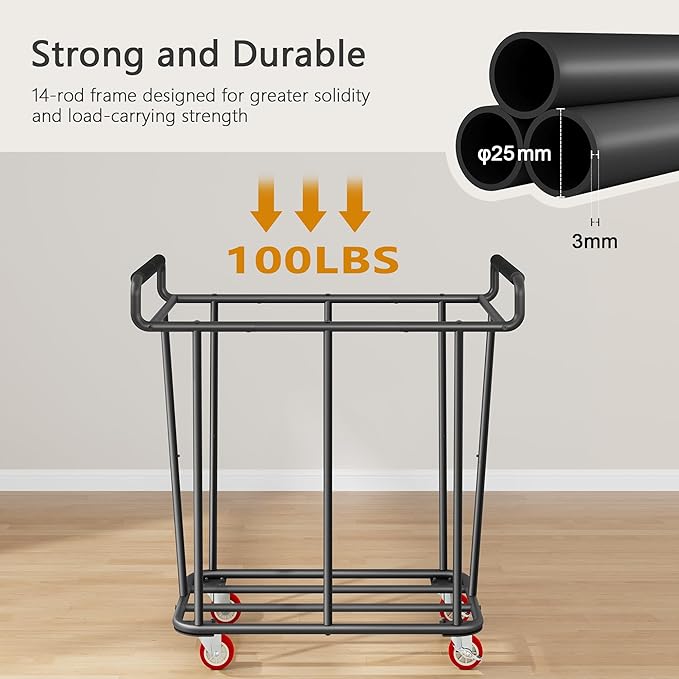 Gewudraw Large Laundry Hamper with Wheels, 360L Rolling Big Laundry Basket for Clothes Storage, Heavy Duty Extra Large Rolling Laundry Cart with Handle, Steel Frame, Waterproof Liner,95.1 Gallons.