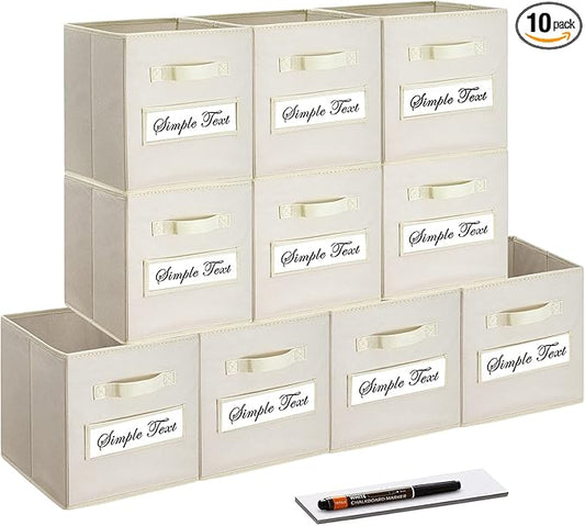 artsdi 11 Inch Storage Cube,Storage bin (Set of 10) Foldable Fabric Cube Storage Bins with 10 Labels Window Cards & a Pen,Baskets Containers for Shelves,Closet Organizers Box,cube storage,Beige