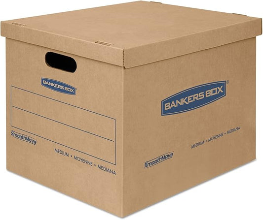 Bankers Box Small Classic Moving Box 20 Pack, Reinforced Handles, Tape-Free Assembly, Box with Lid, 15-In x 12-In x 10-In (7714210)