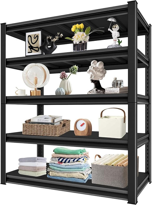 Metal Garage Shelving Heavy Duty，3000LBS Loads Garage Storage Shelves, 48”W 5-Tier Adjustable Storage Racks and Shelving Units for Garage Basement and Kitchen, 48”W x 24”D x 78”H,Black