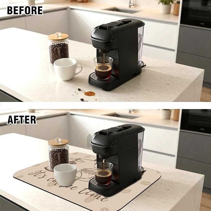 It's Coffee Time Coffee Mat 12" x 19", Non-Slip Absorbent Quick-Dry Mat, Protects Countertops from Spills Stains for Coffee Makers Espresso Machines