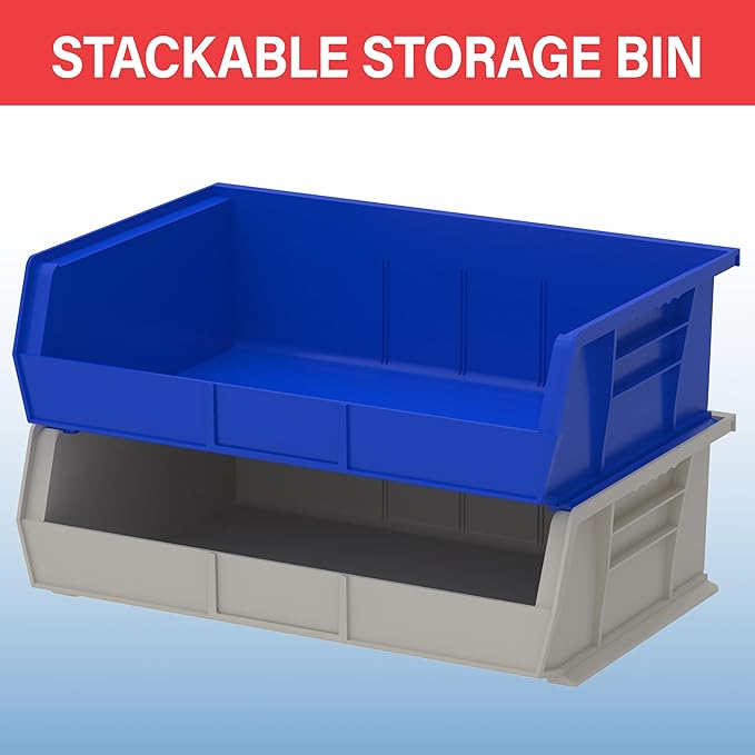 Akro-Mils 30255 AkroBins Plastic Storage Bins, Space-Saving Stackable Bins for Garage, Pantry, Craft Organization, 11" x 16" x 5", Blue, 6-Pack
