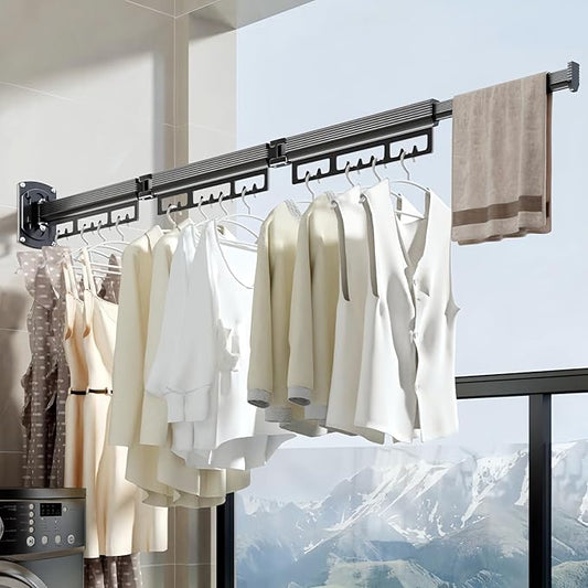 Clothes Drying Rack Wall Mounted Retractable Clothes Drying Rack Space-Saver Laundry Drying Rack Collapsible(Tri-Fold) for Balcony, Laundry, Bathroom, Patio, Apartment, Dormitory（Dark Grey）