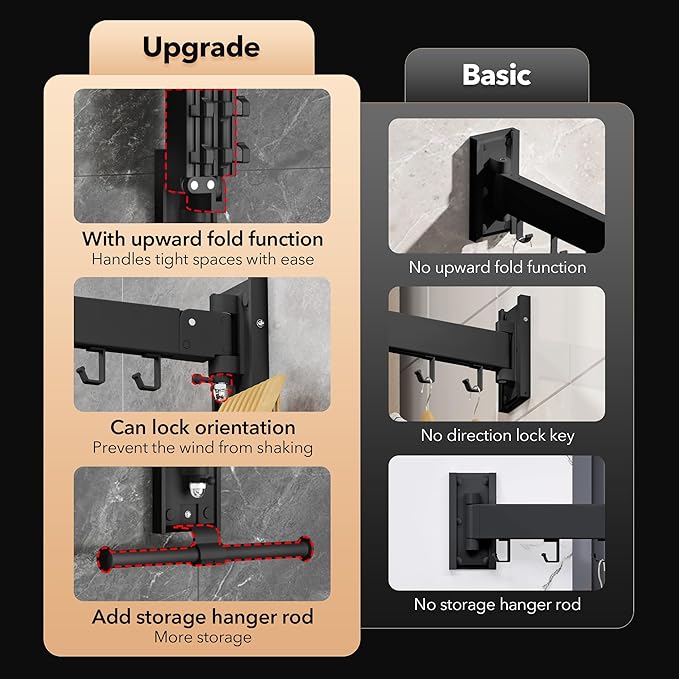 ZdwCyl Wall Mounted Clothes Hanger,Clothes Drying Rack,Laundry Drying Rack,Drying Rack Clothing,Laundry Hanger Rack,Retractable Dryer Racks,Collapsible, Aluminum,can be Fold Upward & Left & Right