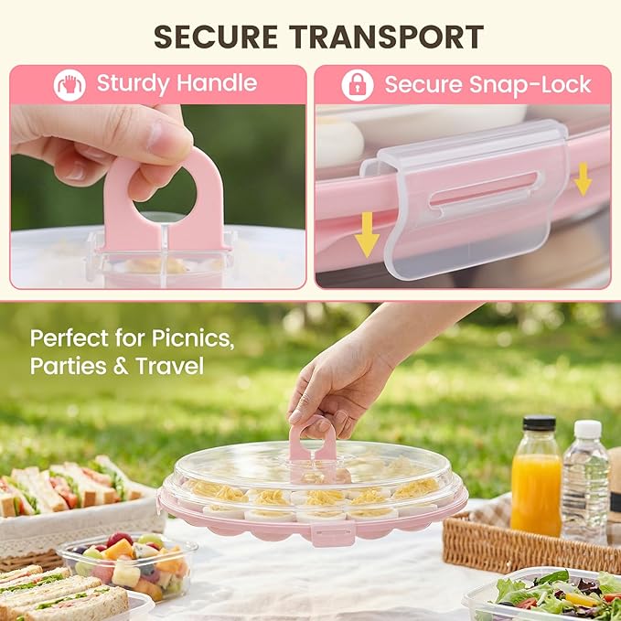 HANSGO Deviled Egg Containers with Lid, Deviled Egg Platter Carrier Holder Trays with 22 Slots for Holiday Party and Home Kitchen, Pink