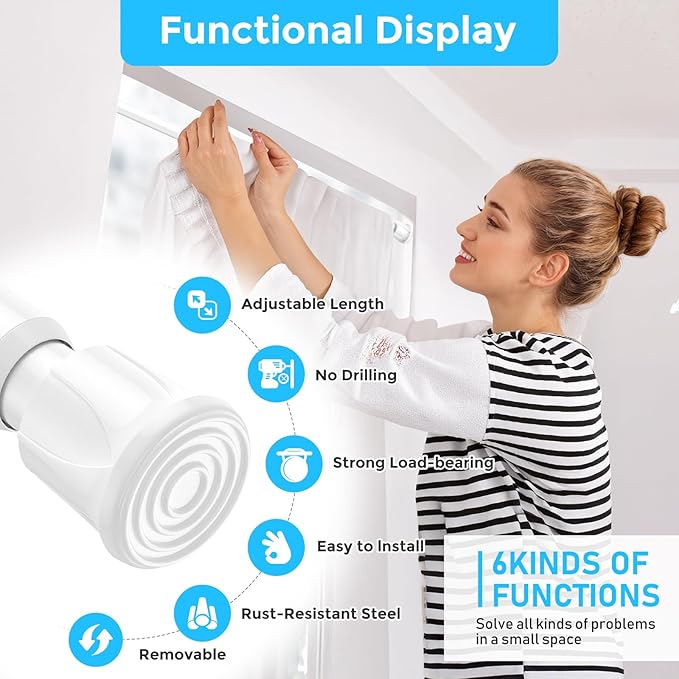 AIZESI 6PCS White Spring Curtain Rods 28 to 48 Inch Adjustable Short Curtain Rods No Drilling Small Tension Rods for Windows Closet