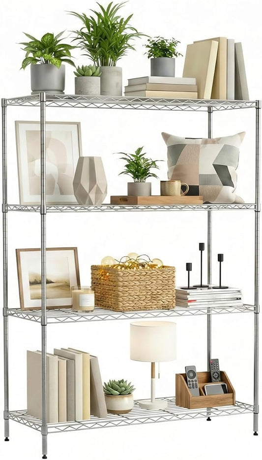 BestOffice 4-Tier Wire Shelving Unit, 800 LBS Heavy Duty Metal Storage Shelves, Adjustable Wire Shelf for Garage, Kitchen, Pantry, Utility Shelving Rack with Leveling Feet, Chrome