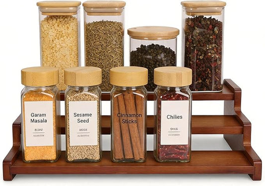 Bamboo Spice Rack，3-Tier Spice Rack Organizer for Cabinet or Pantry (Walnut, M)