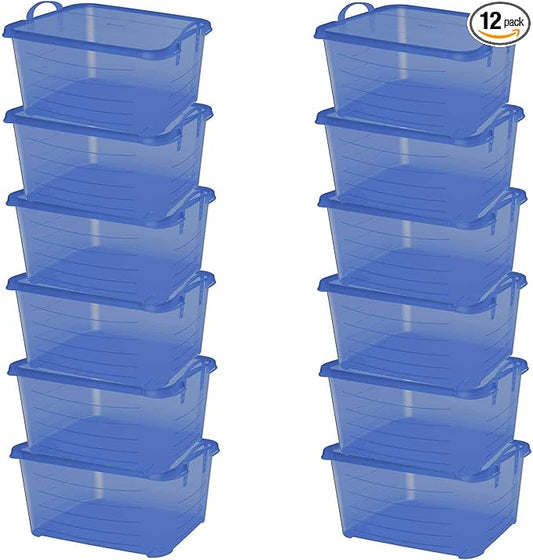 Life Story 12 Pack Light Duty Stackable Storage Bin, 55 Quart Home Organizer, Versatile Lightweight Locking Bins with Carrying Handles, Blue