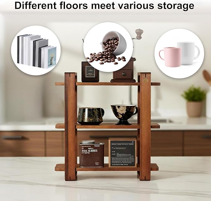 Coffee Station Organizer for Kitchen walnut WoodenCountertop Mug Holder 3 Tier Wooden Cup Organizer Stand Shelf