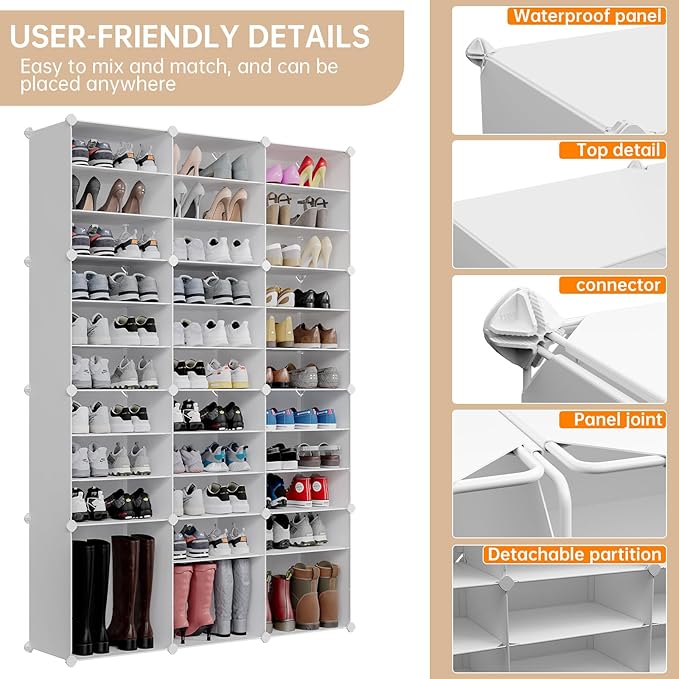 MAGINELS 72 Pairs Shoe Rack Organizer,Shoes Storage Cabinet,Shoe Closet Storage Organizer System,Large Tall Shoes Shelves for Living Room,Closet,Bedroom,Hallway, White(48x12x72in)