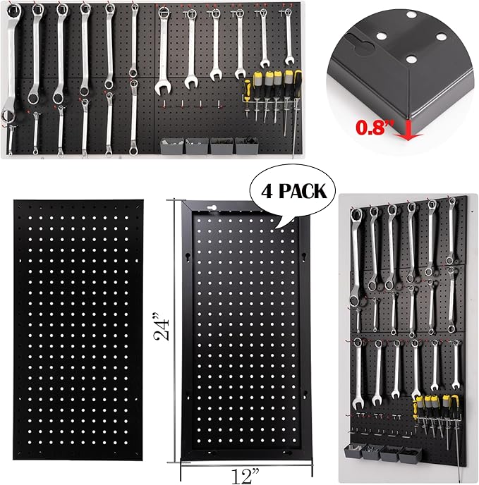 Peg Board for Wall 48x24 inch with 63 Pcs Hooks Accessories, Garage Storage Pegboard Wall Organizer, Metal Pegboard Panels with Hooks, Modular Mounted Control Peg Board Tool Organization (Black)