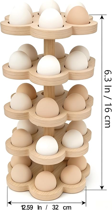 Wooden Egg Holder Countertop 360° Rotating, Egg Rack for 30 Eggs, Spiral Egg Storage Organizer for Kitchen Counter, Farmhouse Fresh Chicken Egg Dispenser for Home, Family (Wood)