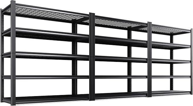 Set of 3 Heavy Duty Garage Shelving 5T Storage Shelves, Adjustable Metal Shelving Unit, Utility Garage Organizer Shelf for Basement, Pantry, Warehouse, Supermarket, 45.6" Wx17.7 Dx71.2 H