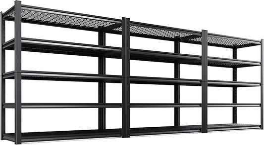 Set of 3 Heavy Duty Garage Shelving 5T Storage Shelves, Adjustable Metal Shelving Unit, Utility Garage Organizer Shelf for Basement, Pantry, Warehouse, Supermarket, 45.6" Wx17.7 Dx71.2 H