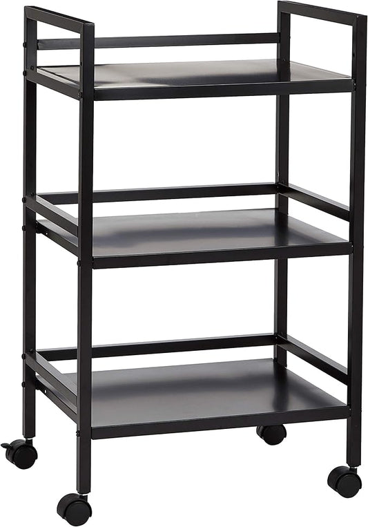 Amazon Basics 3-Tier Metal Rolling Utility Cart, Storage Organizer, Multifunctional Storage, Mobile Shelving, Black