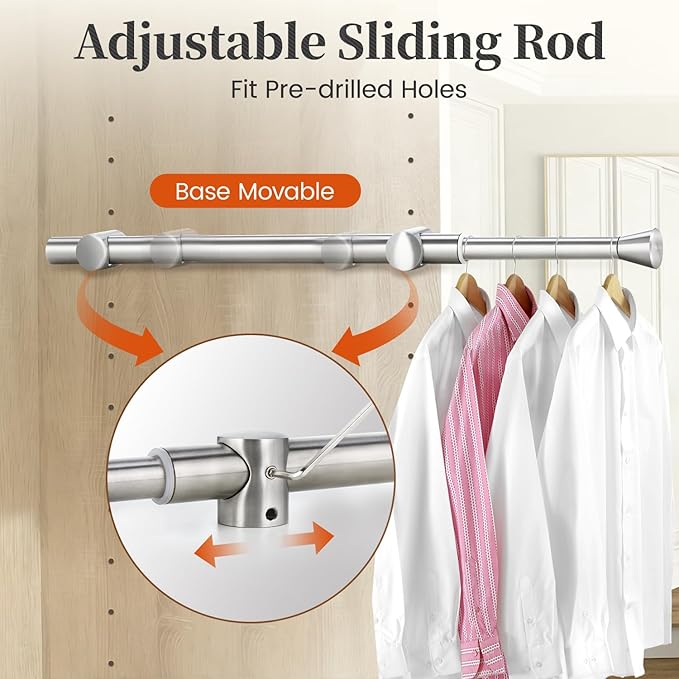 2Pcs Valet Rod for Closet Pull Out, Adjustable Heavy Duty Closet Valet Rod, Metal Stainless Steel Closet Rods for Hanging Clothes, Scarf, Pants