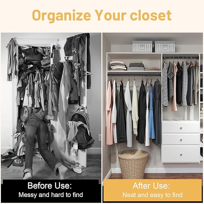 Closet Rod, 30 to 49 inch Adjustable Closet Rods for Hanging Clothes,Closet Rod Extender Closet Organizer,Heavy Duty Closet Bar for Wardrobes and Laundry,Drilling Installation