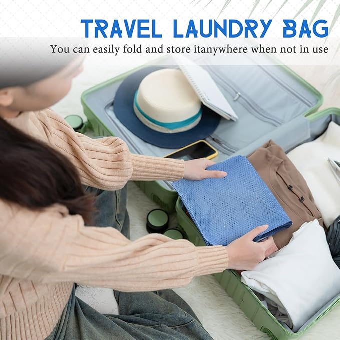 6 Pack 20 x 17 Inches Blue Soft Mesh Laundry Bag with Handles Machine Washable Secure Drawstring Closure Large Sturdy Mesh Net Laundry for College Travel Dorm Laundromat
