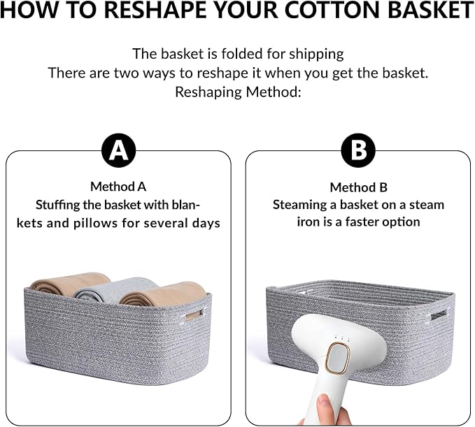 MiniArk Large Storage Baskets for Shelves, Closet Organizers Bins for Clothes Blanket Towels, Baby Nursery, Toy Baskets Box, Woven Rope Baskets, 17 x 13 x 7.5”, 2 Packs Mixed Grey