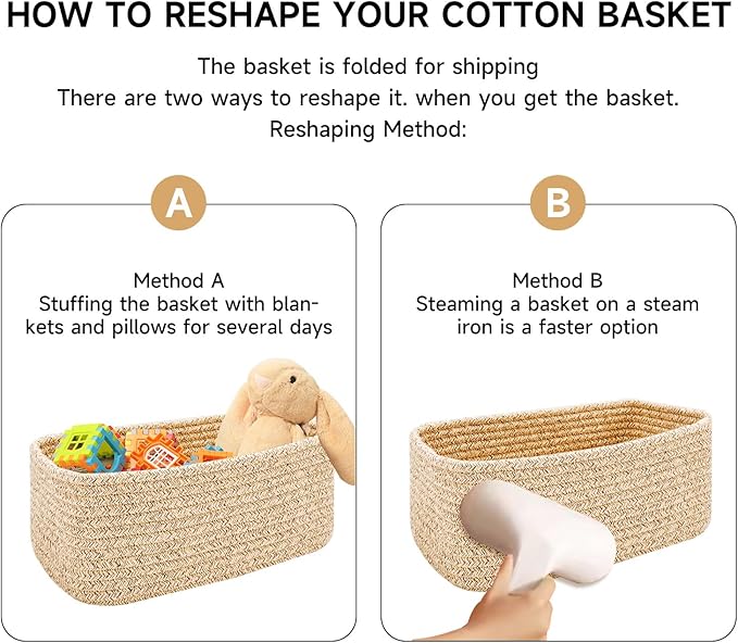 MiniArk Small Storage Baskets for Organizing | Closet Organizer Bins | Shelf Toy Basket | Woven Rope Baskets | Cube Decorative Box | Shallow Basket | 13x8.5x5.1” | 3 Packs Gradient Brown