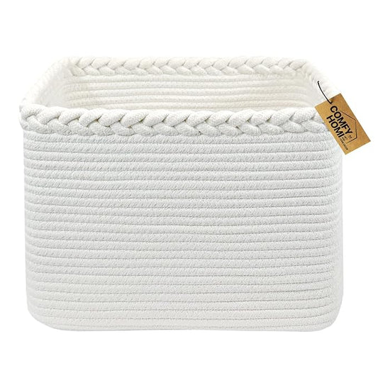 COMFY-HOMI Square Woven Cotton Rope Basket for Organizing, Gift Baskets for Handles, Empty Gift Baskets, Toy Basket for bins|13.5" x 11" x 9.5" home decor for Living Room, Bathroom