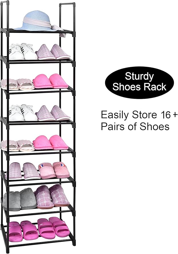 8 Tier Metal Sturdy Shoe Rack, 8 Tier Tall Shoe Storage Organizer, Narrow Tall Shelf Organizer for Entryway, Closet, Bedroom
