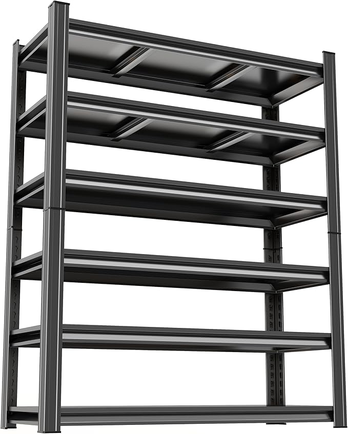 6 Tier Garage Shelving 40" W Storage Shelves Organizer 78" H Heavy Duty Garage Storage Shelves Large Utility Shelf for Commercial, Basement, Industrial, Pantry, Kitchen, Black