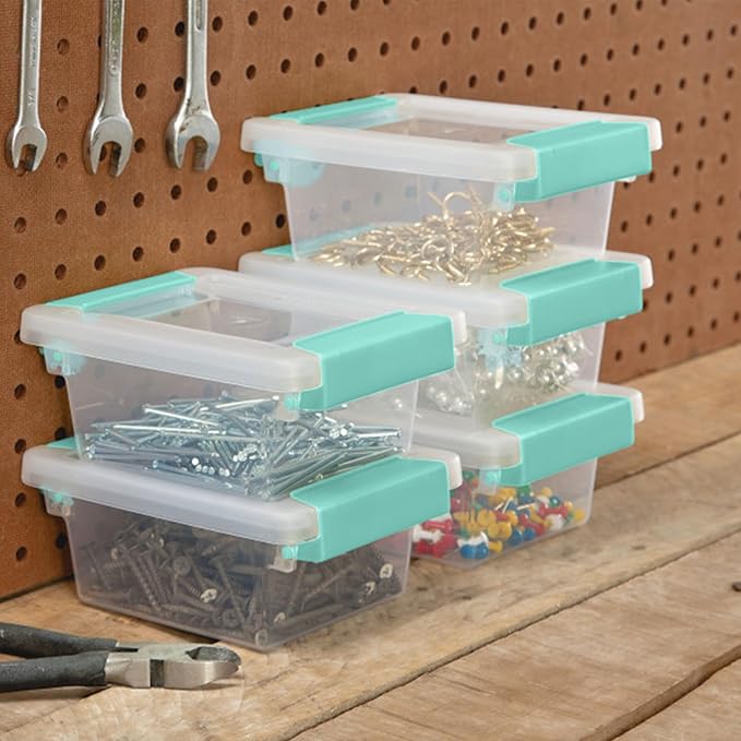 Sterilite 24-Pack Clip Box, Clear Storage for Crafts, Supplies and Office Items, Mini