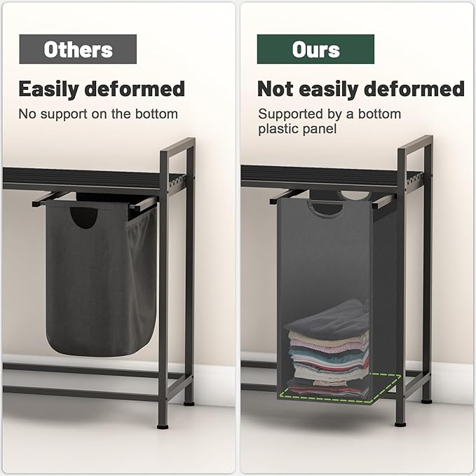 Sonharlar Laundry Hamper, Laundry Sorter with 3 Pull-Out Removable Oxford Fabric Bags Cloth Laundry Basket 3 x 10 Gallons (Grey and Charcoal Black)