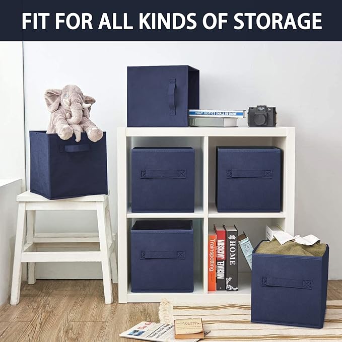 EBIGIC Small Storage Bins,Collapsible Fabric Storage Organizer 9.0"x7.5"x7.5",Mini Storage Box,fit for closet, living room, bookshelf, Kids clothes and toys storage and organization Blue