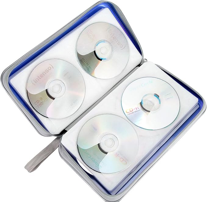 Siveit CD Case, DVD Case Holder 96 Capacity Hard Plastic CD DVD Disc Cases Storage Binder Wallet for Car Home Office Travel (Blue)