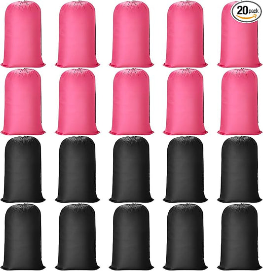 Nuogo 20 Pcs Laundry Bag Washable Travel Laundry Bags with Drawstring Lock Closure Large Heavy Duty for Camping Tent Blankets Dirty Clothes Yarn Fabric Storage, 38 x 24 Inches(Black, Pink)