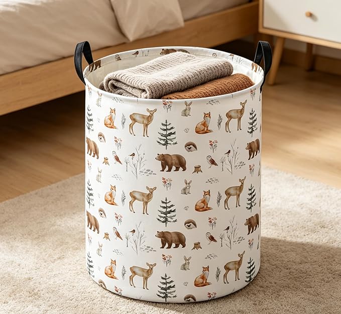 Essme Kids Laundry Basket,Animal Hamper Waterproof Storage Bin for Boys, Woodland Hamper,Gift Baskets(Woodland Animal)