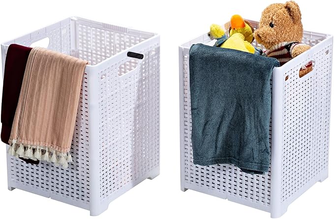 Eslite 42L Collapsible Plastic Laundry Baskets,Foldable Laundry Hamper,Pack of 2 (White)