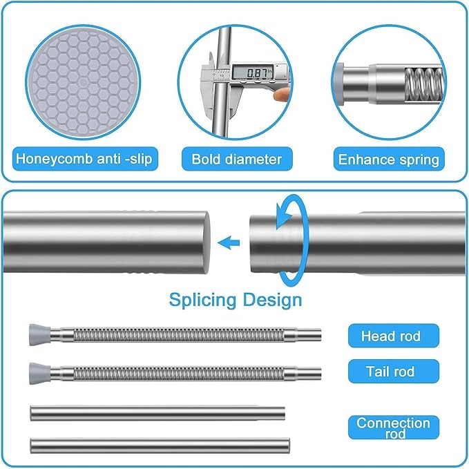 Shower Curtain Rod silver Tension Rod 45 to 77 Inch Spring Curtain Rod Shower rod Non Slip shower curtain rod 1pcs For Windows No Drilling Adjustable Tension Rods of Curtain Window Closet Kitchen