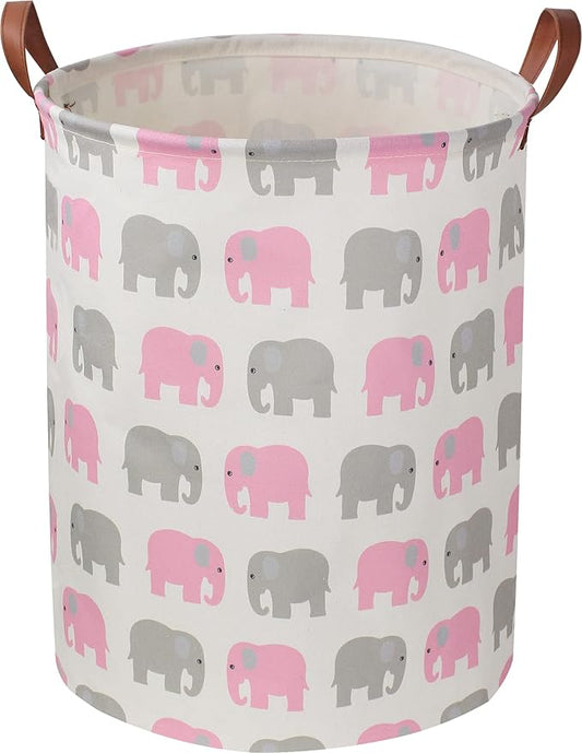 NTAOHAMPER Laundry Basket,Waterproof Hamper,Clothes Hampers for Nursery,Gift Basket,Room Decor,Collapsible Storage Basket (Pink Elephant)