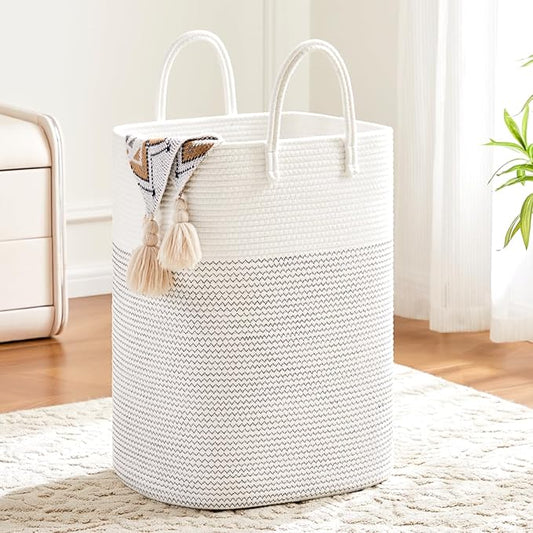 Artfeel Laundry Basket,Woven Cotton Rope Laundry Hamper,100L Versatile Storage for Dirty Clothes,Baby Toys,and Blankets in Bathroom, Nursery,and Living Room