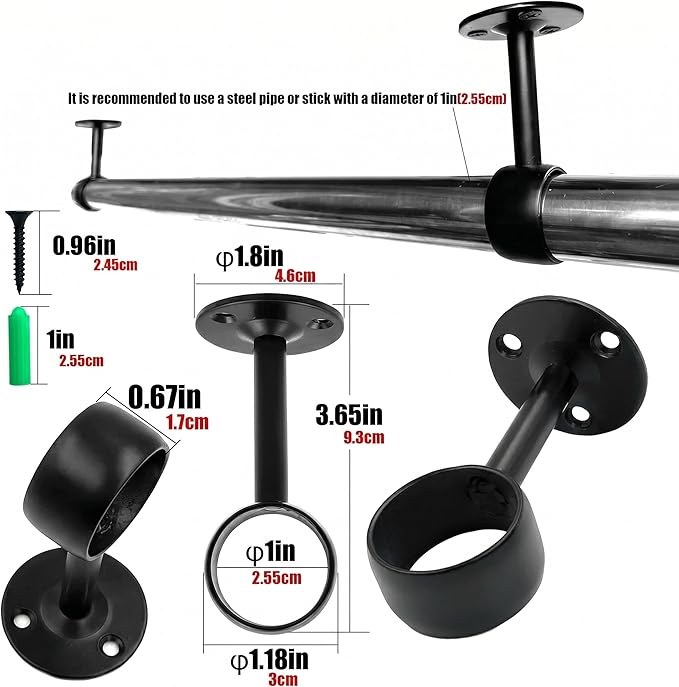 1Inch 4 Packs Black Heavy Duty Stainless Steel Curtain Rod Brackets End Supports Closet Pole Sockets Flange Rod Holder with Screws， Closet Shelf and Rod Brackets (1 inch Qualcomm Flange)