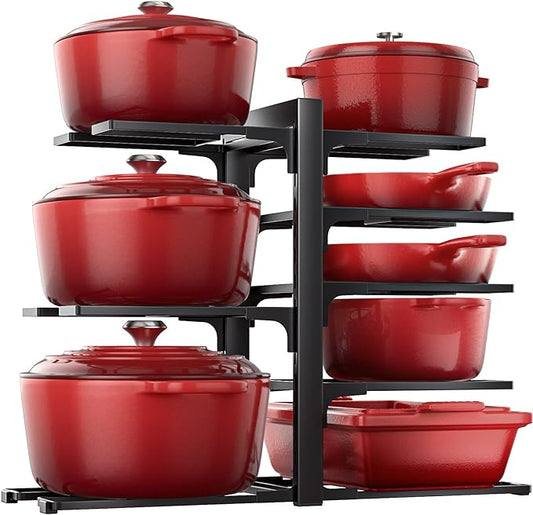 ORDORA Pots and Pans Organizer Rack for Cabinet, 15.83" Height 8-Tier Heavy Duty 120LBS Pot Pan Organizer under Cabinet Adjustable for Dutch Oven, Cast-iron Pan, Heavy Skillets Griddles, Shallow Pot