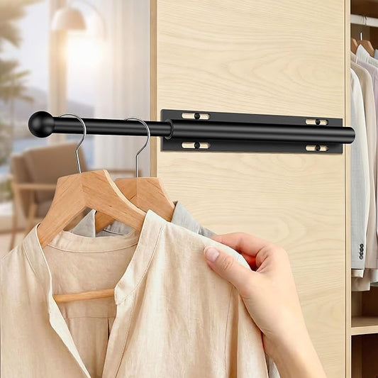 Luvenia Valet Rod For Closet Pull Out Closet Valet Rod Slide Out Adjustable 12in Heavy Duty Stainless Steel Closet Rods For Hanging Clothes Laundry Room, Bedroom, Bathroom(Black)