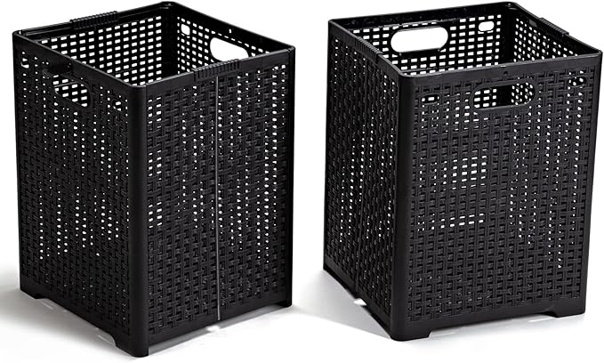 Eslite 42L Collapsible Plastic Laundry Baskets,Foldable Laundry Hamper,Pack of 2 (Black)