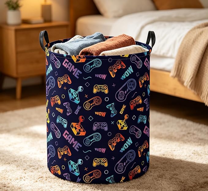 Essme Kids Laundry Basket,Game Hamper Collapsible Waterproof Storage Bin for Boys,Gift Baskets(Color Game)