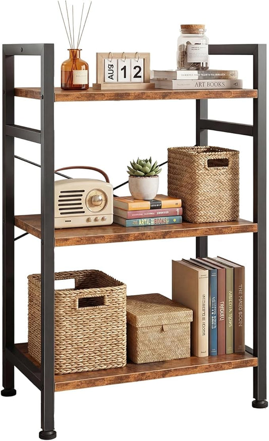 DUMOS 3 Tiers Bookshelf, Classical Book Shelf, Tall Display Shelves in Living Room/Home/Office, Storage Organizer for CDs/Books/Movies, Brown