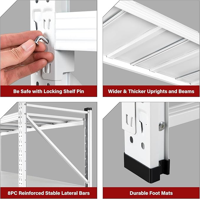 SISESOL 5000LBS Heavy Duty Garage Shelving Units,60" Wide & Deep Storage Shelves,White Metal Garage Shelves,Large Storage Rack,Steel Shelf,Industrial Shelving for Shop,Warehouse,60" W x 24" D x 70" H