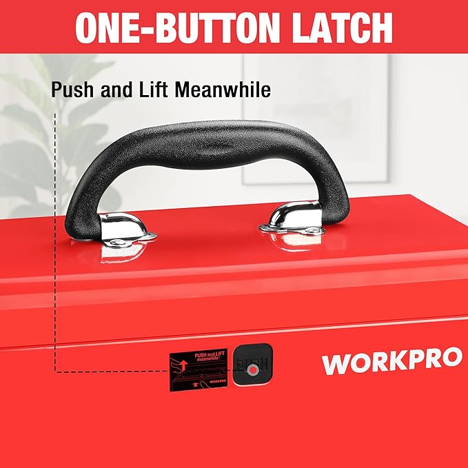 WORKPRO 10.8" Portable Mini Metal Tool Box with Removable Color-Matching Tray, One-Button Latch Toolbox, Steel Tool Chest with PP Handle, Compact Storage Organizer for Home, Office or Workshop
