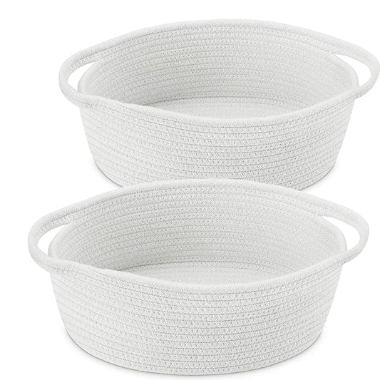ABenkle Small Basket with Handles, Boho Decorative Rope Woven Dog Cat Toy Storage Bin Shelf Storage Organizer, Easter Christmas Gift Basket, 12"x8"x5", 2 Pack