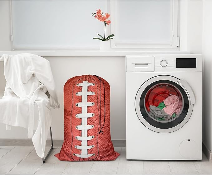 Swono Football Laces Laundry Basket Clothes Hamper Bag Close Up Of American Soccer Collapsible Dirty Clothes Storage Laundry Organizer