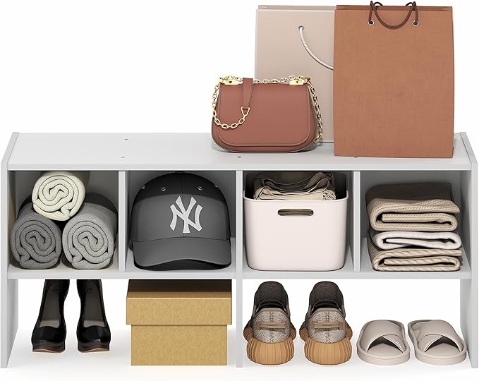Furinno FANO Closet Organizers and Storage, 6-Cube Multipurpose Top Shelf Closet Shelf, Stackable Closet Organization Shelves, 11.7 x 36 x 15.4, for Bedroom, Closet, Laundry Room, White